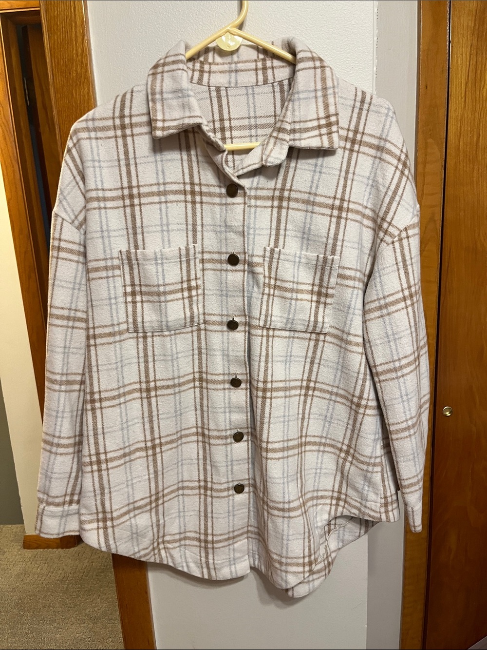 Plaid Cream and Brown Utility Shacket